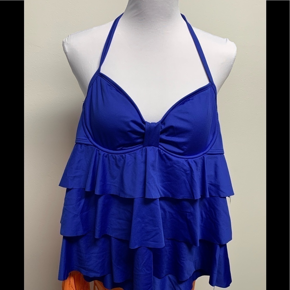Apt. 9 Size 6 Blue Layered Ruffles Ruched Detail Tankini Swim Top